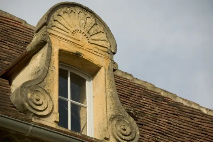 Framed Print : Dormer window, Montpazier, Dordogne, Perigord, France. A bastide or fortified town Framed Print : Dormer window, Montpazier, Dordogne, Perigord, France. A bastide or fortified town