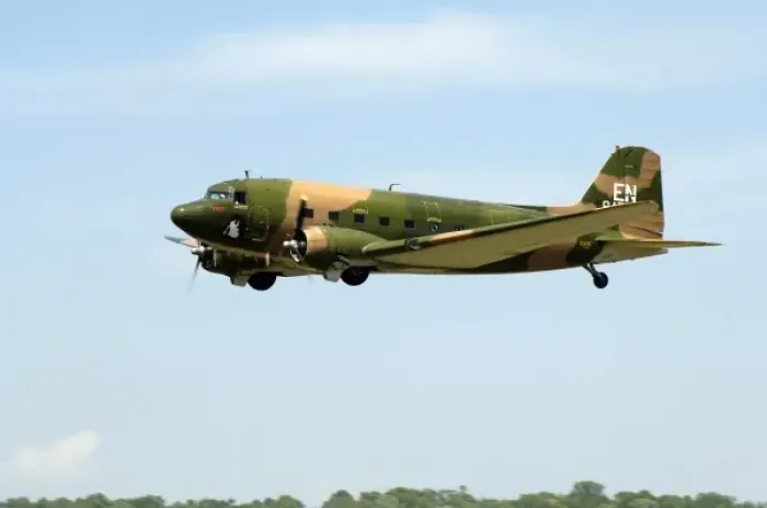 Framed Print : Douglass DC-3  /  C-47 Puff flying in the sky