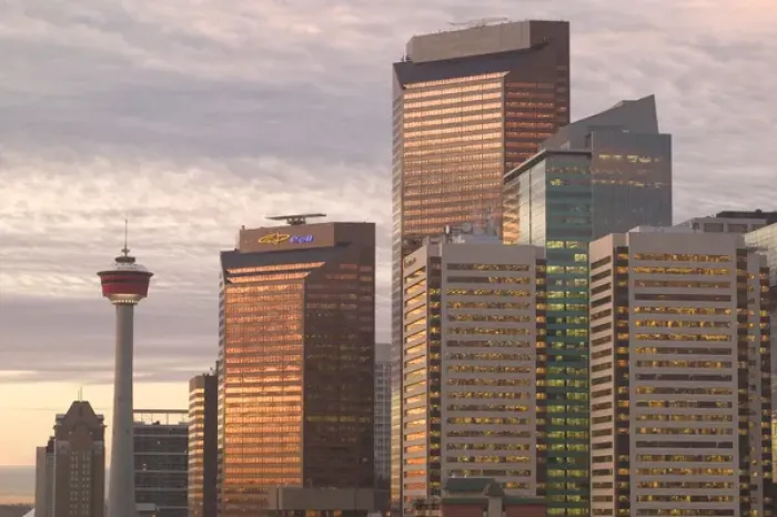 Framed Print : 02. Canada, Alberta, Calgary: Downtown Calgary, Dawn Calgary Tower and City