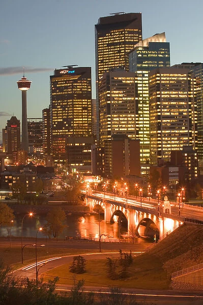 02. Canada, Alberta, Calgary: Downtown Calgary, Evening City and Centre Street Bridge