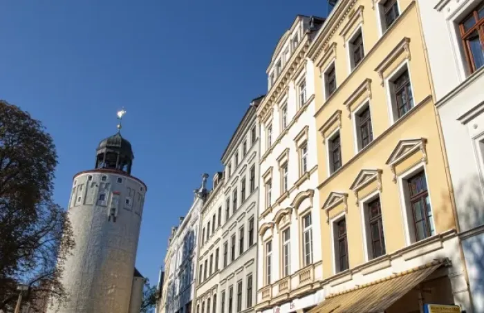 Framed Print : Downtown Gorlitz, on the German-Polish border. Big Tower and main street Framed Print : Downtown Gorlitz, on the German-Polish border. Big Tower and main street