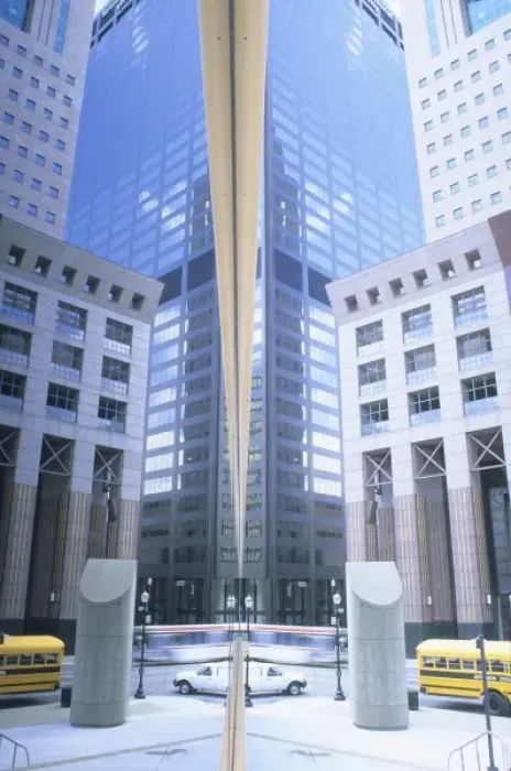 Framed Print : Downtown reflection in building window, Louisville, Kentucky