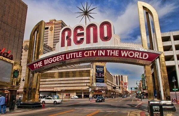 Downtown sight in Reno Nevada welcoming tourists as Biggest Little City in the World
