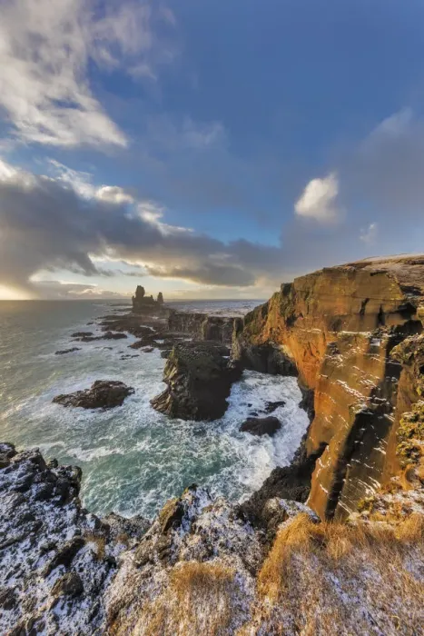 Framed Print : Dramatic cliffs at Londrangar sea stacks in the North Atlantic ocean on the Snaefellsnes Framed Print : Dramatic cliffs at Londrangar sea stacks in the North Atlantic ocean on the Snaefellsnes