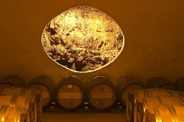 The very dramatic newly built underground barrel aging cellar under the winery, with