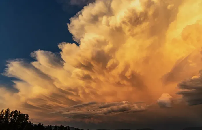 Framed Print : Dramatic storms clouds at sunset in Whitefish, Montana, USA
