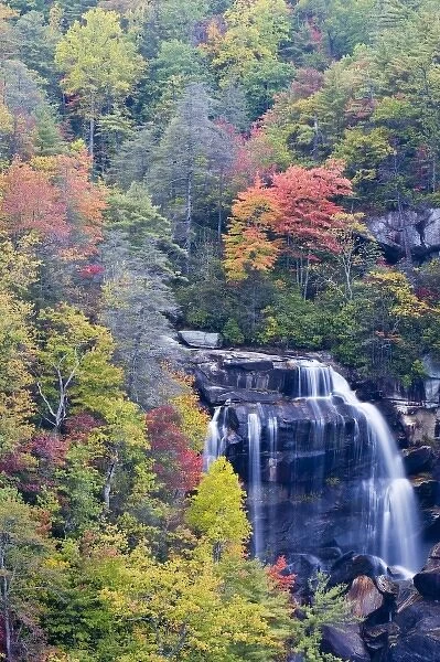 Dramatic Whitewater Falls in autumn in the Nantahala National Forest of North Carolina