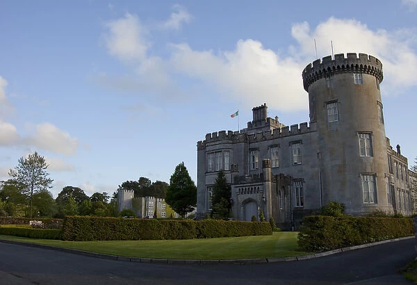 Dromoland Castle Hotel in Newmaket-on-Fergus, Ireland, a side view of the entrance