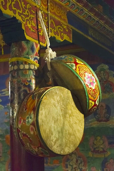Drum inside Tagong Monastery, Tagong, western Sichuan, China