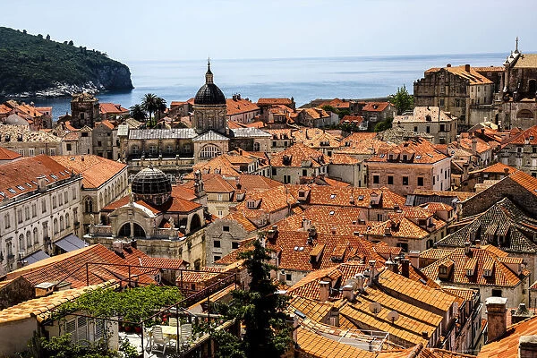 Dubrovnik, Croatia. Aerial view of the Old Town of Dubrovnik with Byzantine, Baroque churches