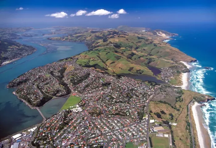 Framed Print : Dunedin, Otago Harbour and Otago Peninsula - aerial Framed Print : Dunedin, Otago Harbour and Otago Peninsula - aerial