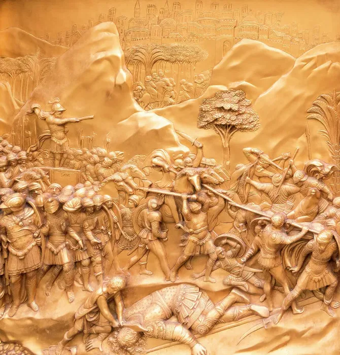 Framed Print : Duomo Santa Maria del Fiore. Golden decorations on the East Door or Gates of Paradise by Lorenzo Ghiberti. Tuscany, Italy Framed Print : Duomo Santa Maria del Fiore. Golden decorations on the East Door or Gates of Paradise by Lorenzo Ghiberti. Tuscany, Italy