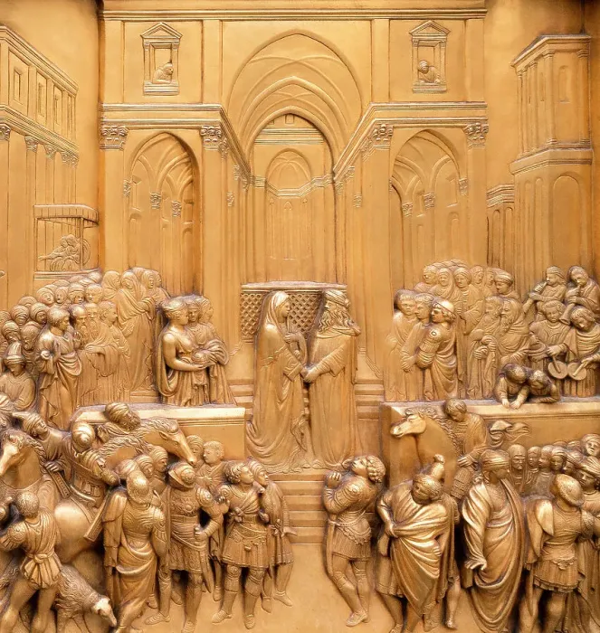 Framed Print : Duomo Santa Maria del Fiore. Golden decorations on the East Door or Gates of Paradise by Lorenzo Ghiberti. Tuscany, Italy