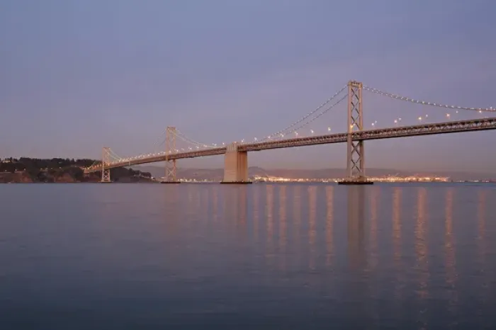 Framed Print : Dusk lighting Bay Bridge, San Francisco California Framed Print : Dusk lighting Bay Bridge, San Francisco California