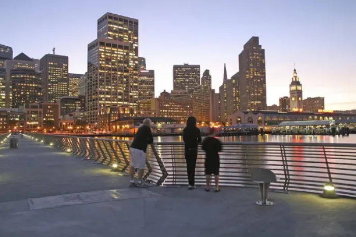 Framed Print : Dusk lighting Pier Fourteen people, 2009, San Francisco California