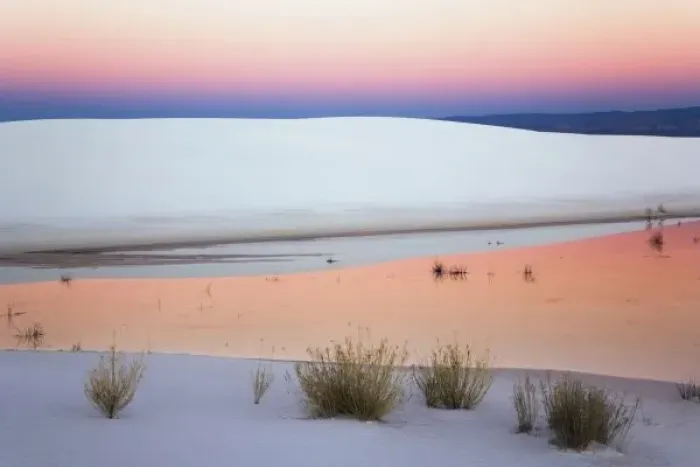 Framed Print : Dusk sky reflected in pool of water from recent rains, White Sands National Monument