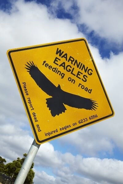 Eagle Warning Sign, Bass Highway near Smithton, Northern Tasmania, Australia
