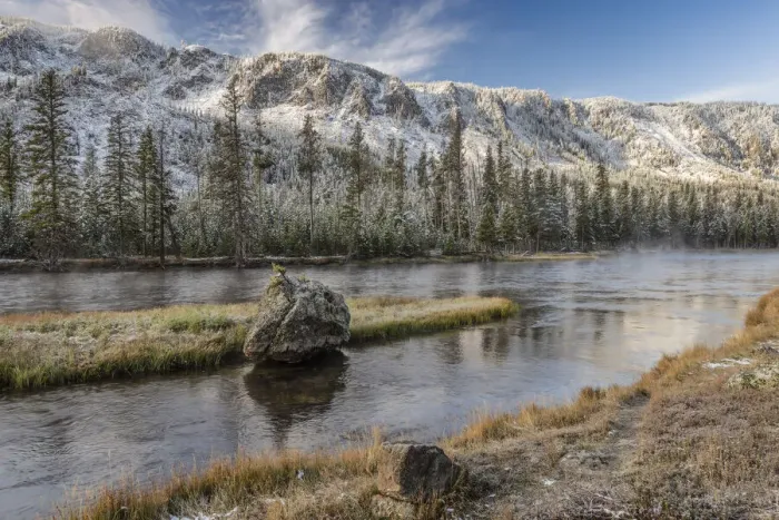 Framed Print : Early autumn snow along Madison River, Yellowstone National Park, Wyoming Framed Print : Early autumn snow along Madison River, Yellowstone National Park, Wyoming