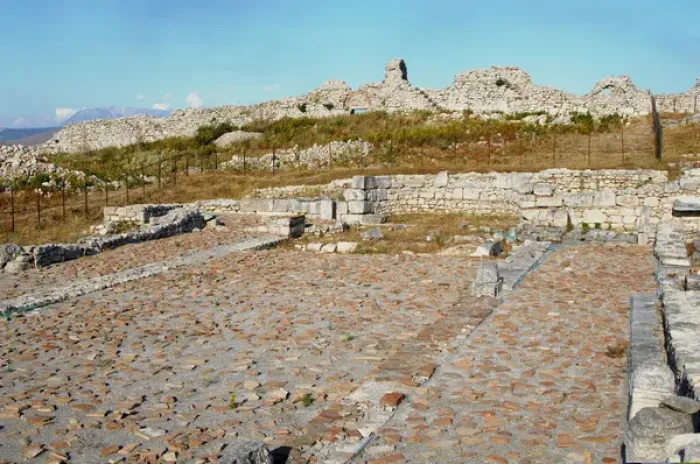 Framed Print : Early Christian art. Byllis Archeological Site. Ruins of the cathedral, built in IV century a
