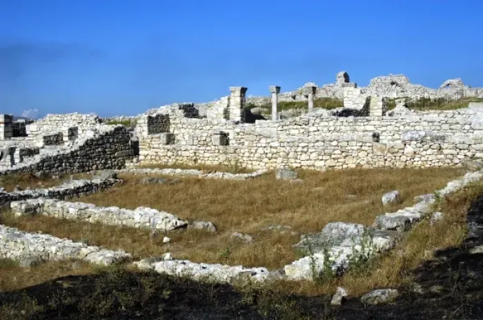 Framed Print : Early Christian art. Ruins of the cathedral, built in 4th century AD, with atrium