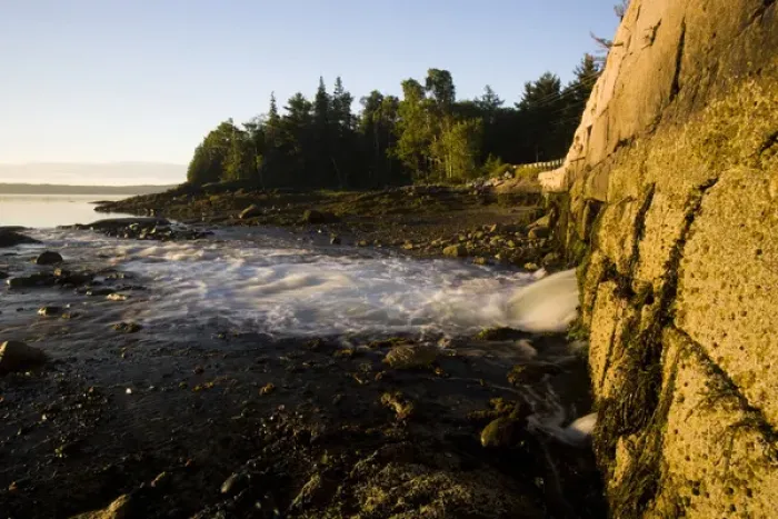 Framed Print : Early morning in Blue Hill Bay. Blue Hill Falls, Maine. Water flows from Salt Pond