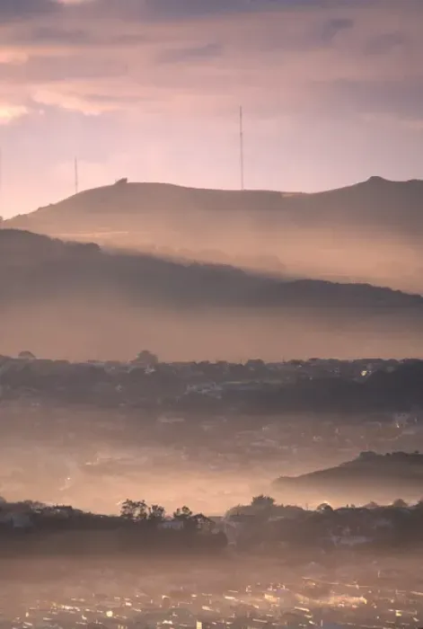 Framed Print : Early Morning over Dunedin and Otago Peninsula