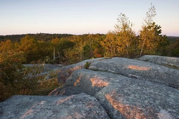 Early morning light on the granite on Sunset Rock in Gloucester, Massachusetts