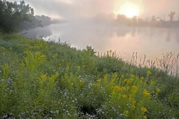 Early morning on a misty morning on the Connecticut River in Lunenburg, Vermont