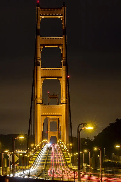 Early morning traffic on the Golden Gate Bridge in San Francisco, California, USA