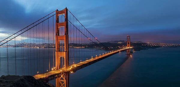 Early morning traffic on the Golden Gate Bridge in San Francisco, California, USA