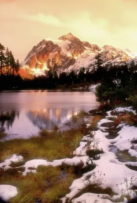 Framed Print : An early snow dusts the ground beneath Mt. Shuksan in Washingtons Mt. Baker National Park Framed Print : An early snow dusts the ground beneath Mt. Shuksan in Washingtons Mt. Baker National Park