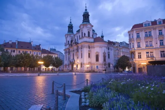 Framed Print : Early Summer morning along Old Town Square, Historical Center of Prague-UNESCO World Cultural