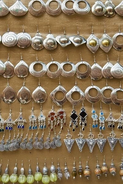 Earrings for sale, Souk, Medina, Marrakech (Marrakesh), Morocco, North Africa, Africa