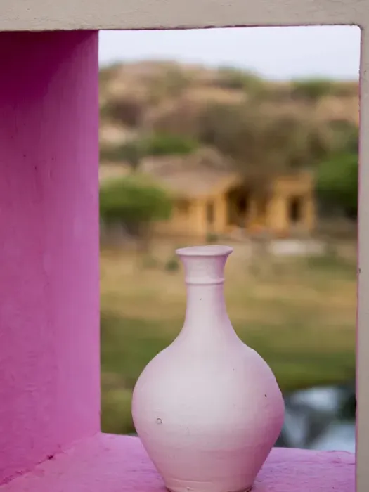 Framed Print : Earthen pot at window in Chhatrasagar, Rajasthan, India Framed Print : Earthen pot at window in Chhatrasagar, Rajasthan, India