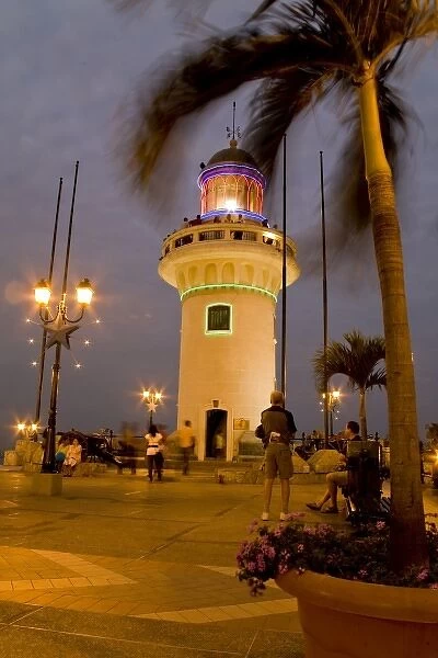 Ecuador, Guayaquil. The lighthouse sits atop the Cerro de Santa Anna, just north of the Malecon