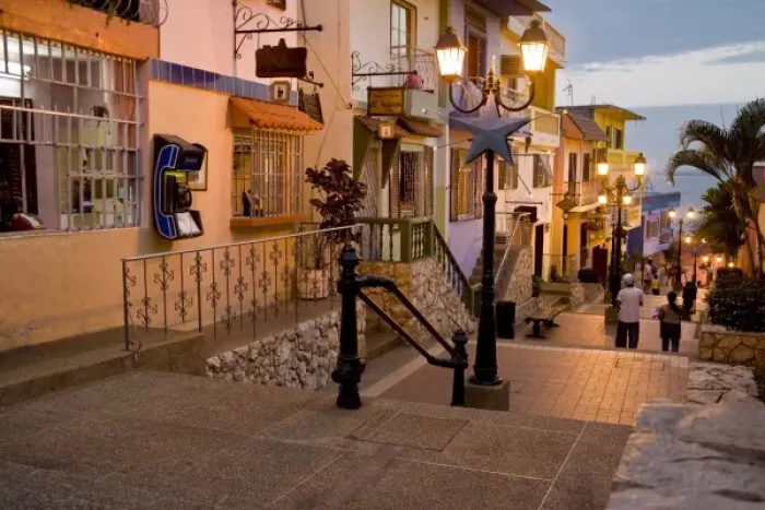 Framed Print : Ecuador, Guayaquil. Shops and residential areas line the stairs leading to the top Framed Print : Ecuador, Guayaquil. Shops and residential areas line the stairs leading to the top