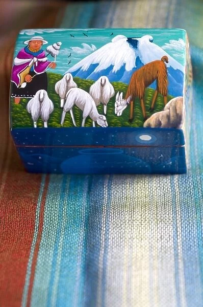Ecuador. Typical Ecuadorian handicrafts, hand painted box with local highland scenes
