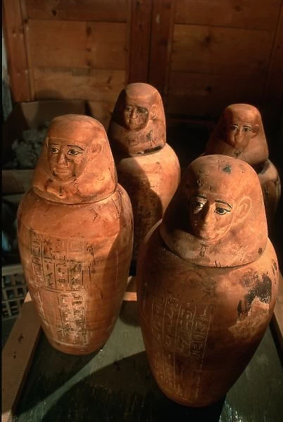 Egypt, 26th dynasty Canopic jars found in Abu Sir, Tomb of Iufaa, Dr. Zahi Hawass