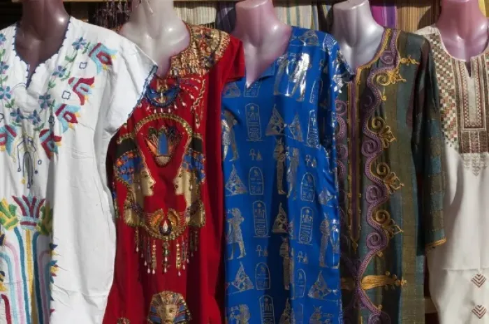 Framed Print : Egypt, Aswan. Clothing shops in the market