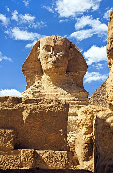 Egypt, Cairo, Giza, The Sphinx and Chefren Pyramid