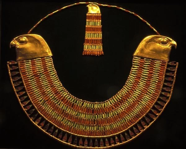 Egypt, Cairo, Gold and fiance beaded necklace, Tomb of Tutankhamun, Cairo Museum
