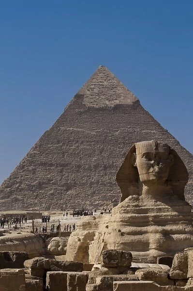 Egypt, Giza. Sphinx and pyramid