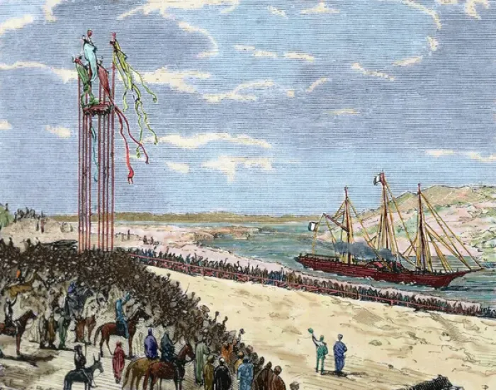 Framed Print : Egypt. Isthmus of Suez. Arrival of the Eagle to Ismalia