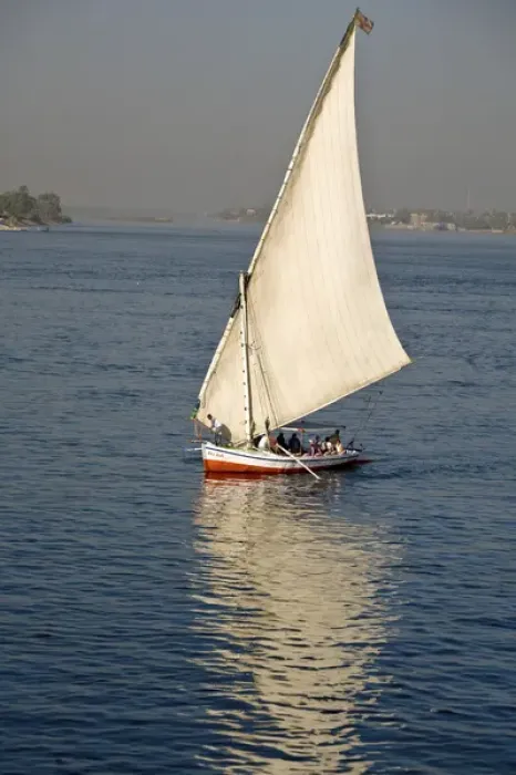 Framed Print : EGYPT, Luxor. A felluca sailboat on the waters of the Nile Framed Print : EGYPT, Luxor. A felluca sailboat on the waters of the Nile