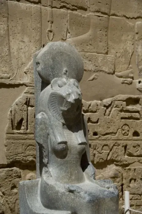 Framed Print : Egypt, Luxor, West Bank, Medinet Habu Temple (aka Djanet). Lion-headed goddess statue