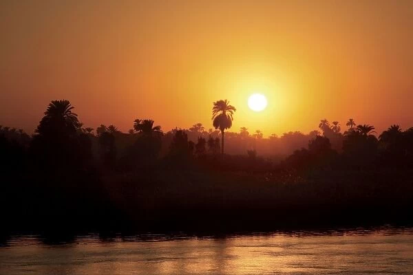 Egypt, Nile River, Nile River Cruise, Sun setting over the river