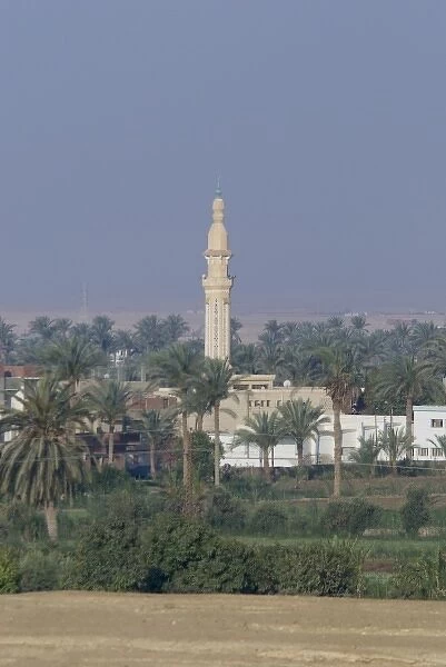 Egypt, Suez Canal. Typical canal views, mosque