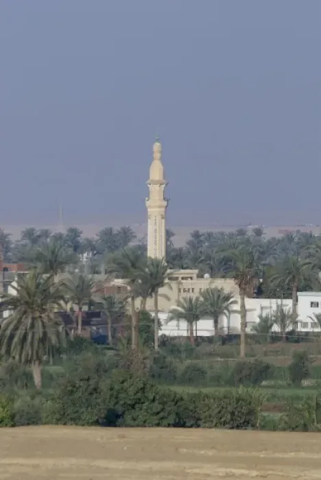 Framed Print : Egypt, Suez Canal. Typical canal views, mosque