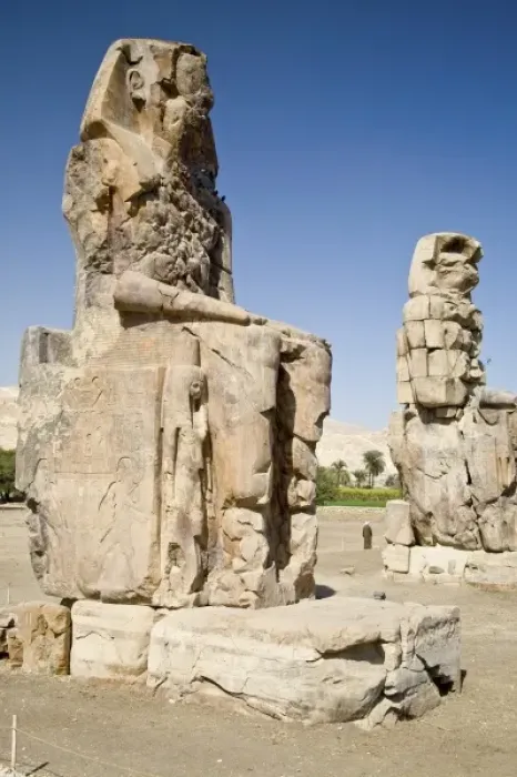 Framed Print : Egypt, Thebes. The six-story-high faceless Colossi of Memnon were badly damaged by Framed Print : Egypt, Thebes. The six-story-high faceless Colossi of Memnon were badly damaged by
