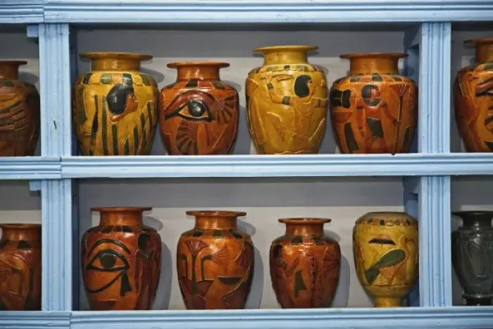 Framed Print : Egyptian vases for sale in souvenir store, Luxor, Egypt Framed Print : Egyptian vases for sale in souvenir store, Luxor, Egypt
